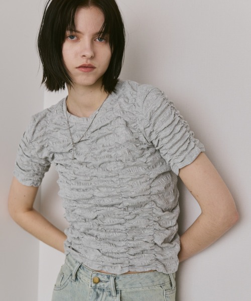 Aunt Marie's（アントマリーズ）の「ハーフスリーブシャーリングクロップドトップス/カットソー（Tシャツ/カットソー・レディース・ホワイト/ライトブルー/ブラック/グレー/イエロー・FREE）」の21枚目の写真