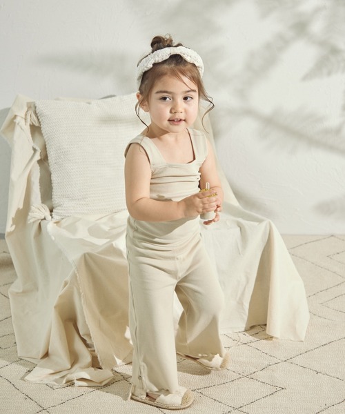 sea and shells by pairmanon（シーアンドシェルズバイペアマノン）の「【sea and shells by pairmanon】リブ ストレッチ ワイドフレアパンツ（その他ベビーウェア・キッズ・カーキ/アイボリー/ベージュ・90/80/110/100）」の7枚目の写真