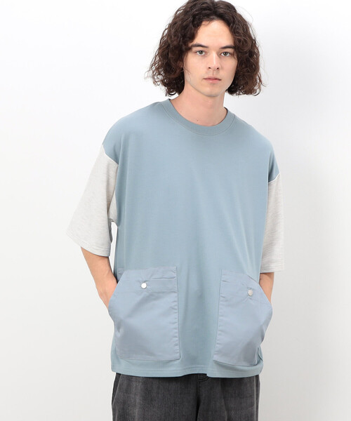Purple&Yellow(パープルアンドイエロー)の「6ポケット半袖プルオーバー(Tシャツ/カットソー・メンズ・サックスブルー/グレイッシュベージュ/ブラック/ネイビー・SMALL/LARGE/MEDIUM)」の17枚目の写真