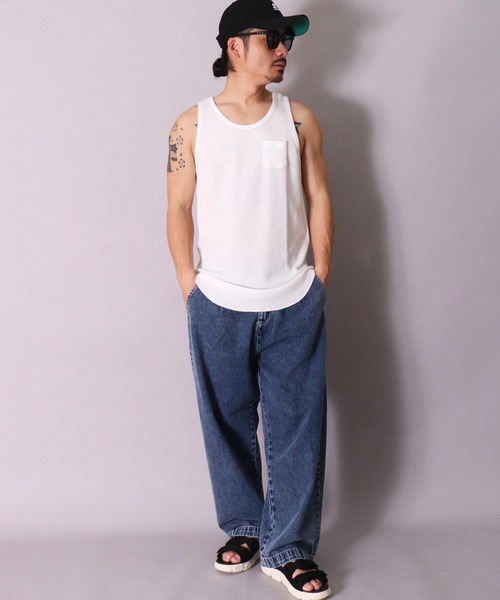 BAYBLO（ベイブロ）の「(BE)ワッフル ラウンドヘム レイヤード ロング タンクトップ（タンクトップ・メンズ・ブラック/オフホワイト/ライトピンク・FREE）」の13枚目の写真