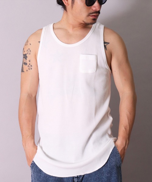 BAYBLO（ベイブロ）の「(BE)ワッフル ラウンドヘム レイヤード ロング タンクトップ（タンクトップ・メンズ・ブラック/オフホワイト/ライトピンク・FREE）」の14枚目の写真