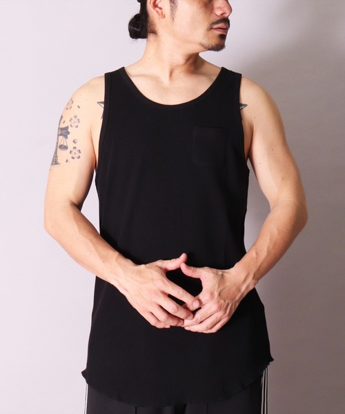 BAYBLO（ベイブロ）の「(BE)ワッフル ラウンドヘム レイヤード ロング タンクトップ（タンクトップ・メンズ・ブラック/オフホワイト/ライトピンク・FREE）」の16枚目の写真