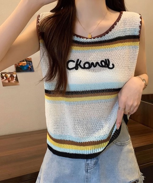 刺繍Tシャツ刺繍  タンクトップ ノースリーブ T-shirts DURAS タンクトップ ノースリーブ ロゴ刺繍クロップタンクトップ