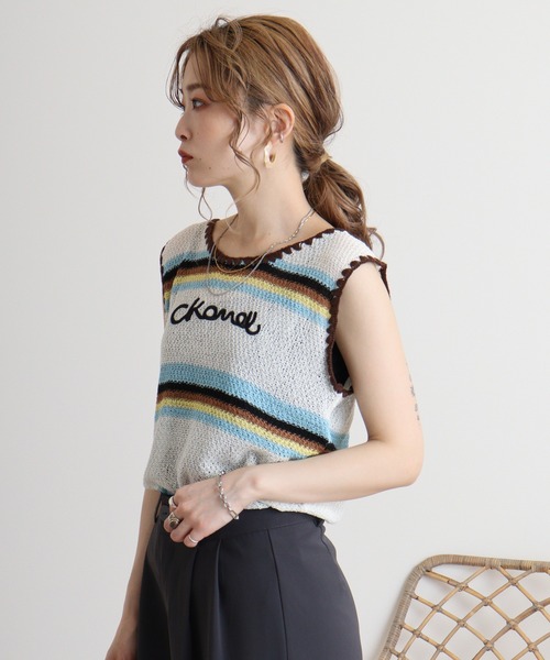 刺繍Tシャツ刺繍  タンクトップ ノースリーブ T-shirts DURAS タンクトップ ノースリーブ ロゴ刺繍クロップタンクトップ