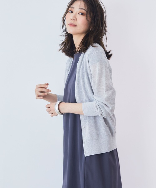 洗える・乾燥機OK・シワになりにくい》シアークルーネックカーディガン