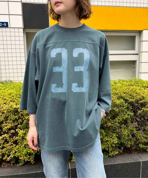 NO NEED(ノーニード)の「numberプリント ピグメント加工 フットボール7分袖Tシャツ(Tシャツ/カットソー・メンズ・ブラック/ブルー・M/L)」の18枚目の写真