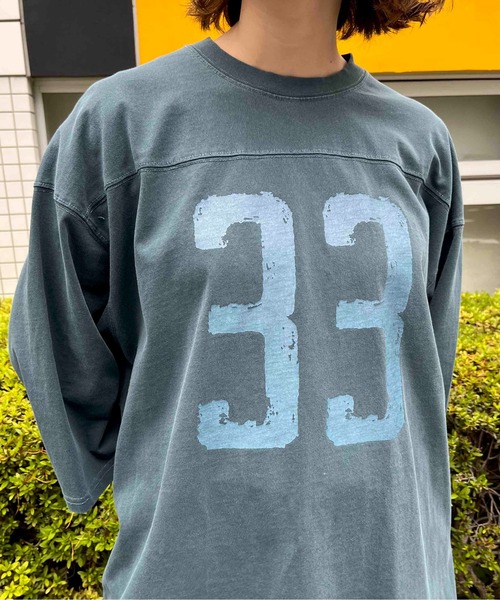 NO NEED(ノーニード)の「numberプリント ピグメント加工 フットボール7分袖Tシャツ(Tシャツ/カットソー・メンズ・ブラック/ブルー・M/L)」の22枚目の写真