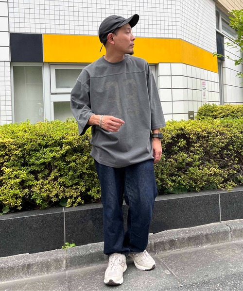 NO NEED(ノーニード)の「numberプリント ピグメント加工 フットボール7分袖Tシャツ(Tシャツ/カットソー・メンズ・ブラック/ブルー・M/L)」の16枚目の写真