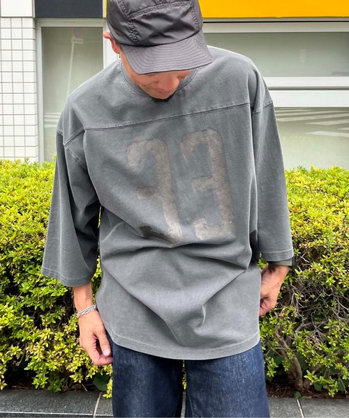 NO NEED(ノーニード)の「numberプリント ピグメント加工 フットボール7分袖Tシャツ(Tシャツ/カットソー・メンズ・ブラック/ブルー・M/L)」の9枚目の写真