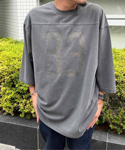 NO NEED(ノーニード)の「numberプリント ピグメント加工 フットボール7分袖Tシャツ(Tシャツ/カットソー・メンズ・ブラック/ブルー・M/L)」の14枚目の写真