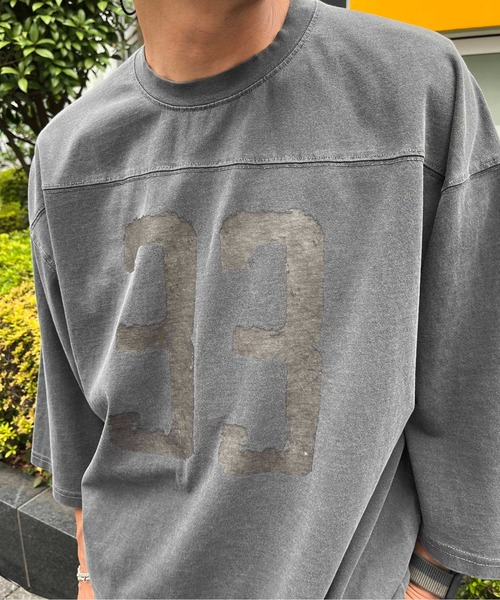 NO NEED(ノーニード)の「numberプリント ピグメント加工 フットボール7分袖Tシャツ(Tシャツ/カットソー・メンズ・ブラック/ブルー・M/L)」の15枚目の写真