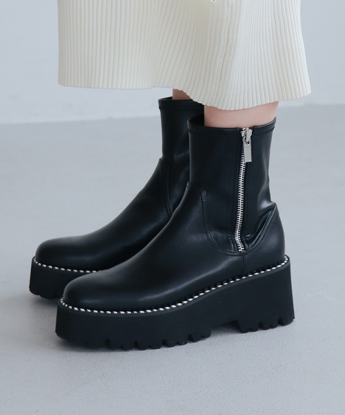 EVOL】厚底サイドジップストレッチブーツ IX5468（ブーツ