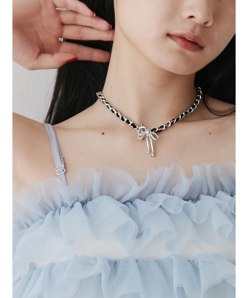 jouetie（ジュエティ）の「コンビリボンチェーンネックレス（ネックレス・レディース・アイボリー/ブラック・FREE）」の2枚目の写真