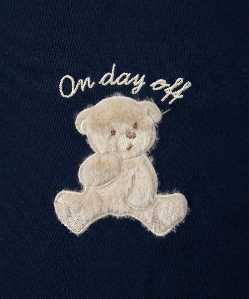 セール】[とにかくさらっと涼しい]綿100％くま刺繍半袖パジャマ