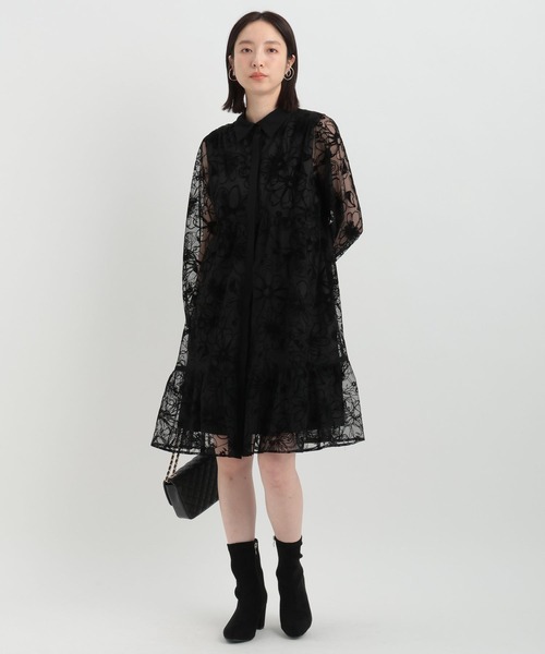 【セール】シアーフロッキープリントミニワンピース140132（シャツワンピース）｜Andemiu（アンデミュウ）