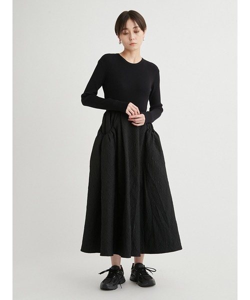 emmi（エミ）の「ニットドッキングワンピース（ワンピース・レディース・グレー/アイボリー/ブラック・0/1）」の3枚目の写真