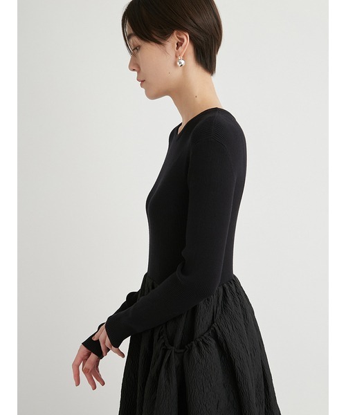 emmi（エミ）の「ニットドッキングワンピース（ワンピース・レディース・グレー/アイボリー/ブラック・0/1）」の7枚目の写真