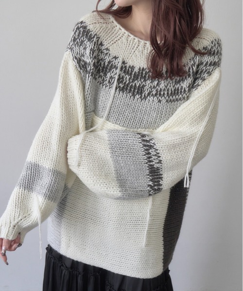 mellowneon（メロウネオン）の「ランダムデザインヤーンニット/ニット（ニット/セーター・レディース・ベージュ/グレー・FREE）」の2枚目の写真