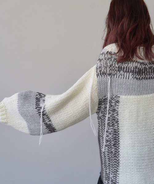 mellowneon（メロウネオン）の「ランダムデザインヤーンニット/ニット（ニット/セーター・レディース・ベージュ/グレー・FREE）」の6枚目の写真