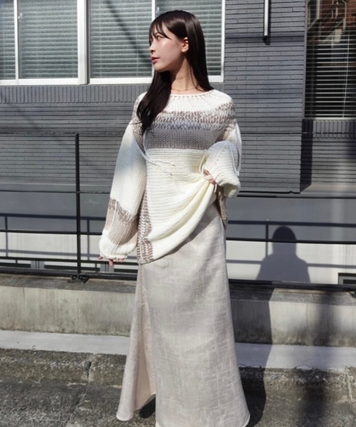 mellowneon（メロウネオン）の「ランダムデザインヤーンニット/ニット（ニット/セーター・レディース・ベージュ/グレー・FREE）」の9枚目の写真