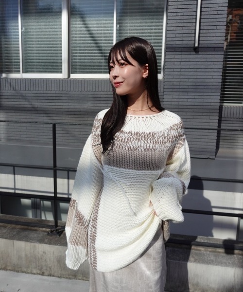 mellowneon（メロウネオン）の「ランダムデザインヤーンニット/ニット（ニット/セーター・レディース・ベージュ/グレー・FREE）」の10枚目の写真