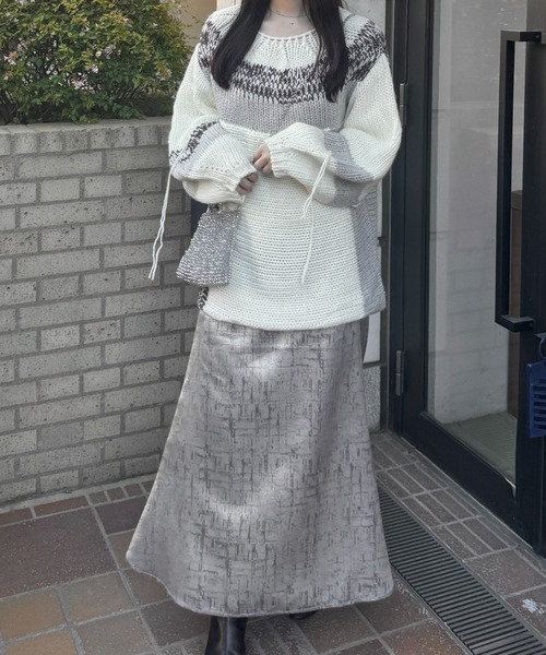 mellowneon（メロウネオン）の「ランダムデザインヤーンニット/ニット（ニット/セーター・レディース・ベージュ/グレー・FREE）」の13枚目の写真