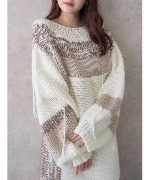 mellowneon（メロウネオン）の「ランダムデザインヤーンニット/ニット（ニット/セーター・レディース・ベージュ/グレー・FREE）」の17枚目の写真