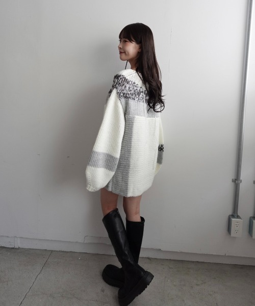 mellowneon（メロウネオン）の「ランダムデザインヤーンニット/ニット（ニット/セーター・レディース・ベージュ/グレー・FREE）」の21枚目の写真