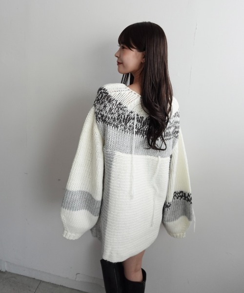 mellowneon（メロウネオン）の「ランダムデザインヤーンニット/ニット（ニット/セーター・レディース・ベージュ/グレー・FREE）」の22枚目の写真