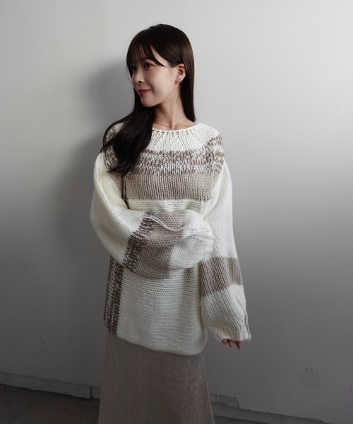 mellowneon（メロウネオン）の「ランダムデザインヤーンニット/ニット（ニット/セーター・レディース・ベージュ/グレー・FREE）」の19枚目の写真