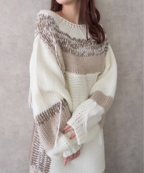 mellowneon（メロウネオン）の「ランダムデザインヤーンニット/ニット（ニット/セーター・レディース・ベージュ/グレー・FREE）」の18枚目の写真