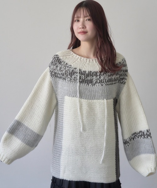 mellowneon（メロウネオン）の「ランダムデザインヤーンニット/ニット（ニット/セーター・レディース・ベージュ/グレー・FREE）」の20枚目の写真
