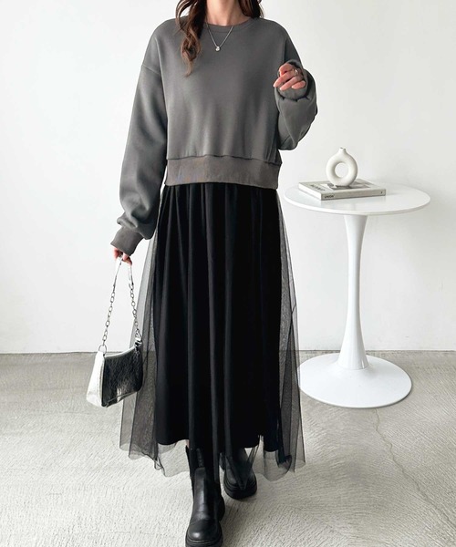 GeeRA(ジーラ)の「チュールドッキングワンピース(ワンピース・レディース・ブラック/チャコール・MEDIUM/LARGE)」の1枚目の写真