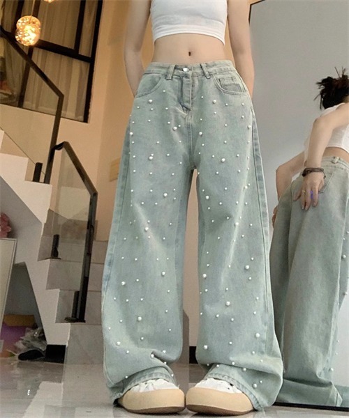 Dream garden(ドリームガーデン)の「パール付デニムパンツ(デニムパンツ・レディース・ブルー・2XL/XL/L/M/S)」の1枚目の写真