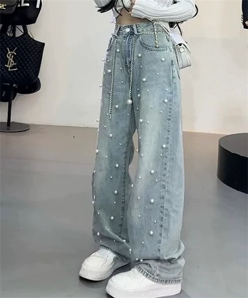 Dream garden(ドリームガーデン)の「パール付デニムパンツ(デニムパンツ・レディース・ブルー・2XL/XL/L/M/S)」の14枚目の写真