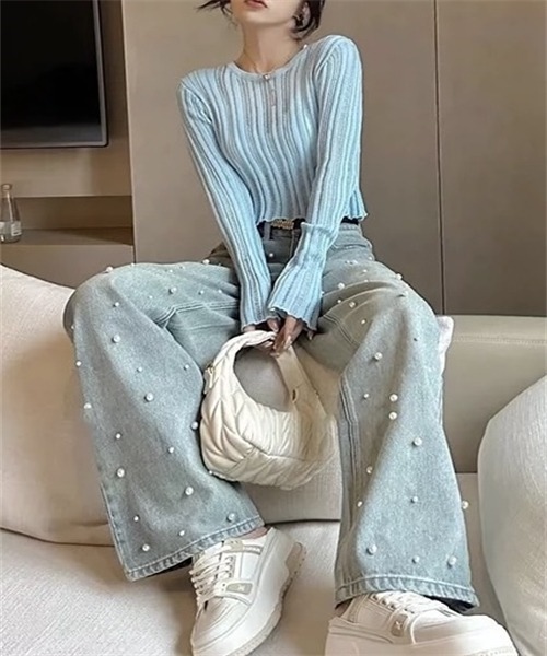 Dream garden(ドリームガーデン)の「パール付デニムパンツ(デニムパンツ・レディース・ブルー・2XL/XL/L/M/S)」の8枚目の写真