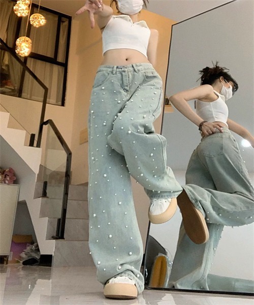 Dream garden(ドリームガーデン)の「パール付デニムパンツ(デニムパンツ・レディース・ブルー・2XL/XL/L/M/S)」の5枚目の写真