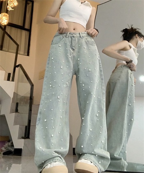 Dream garden(ドリームガーデン)の「パール付デニムパンツ(デニムパンツ・レディース・ブルー・2XL/XL/L/M/S)」の3枚目の写真