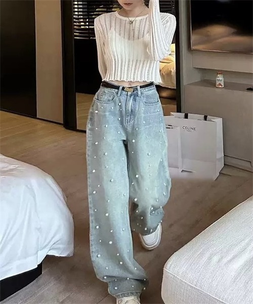 Dream garden(ドリームガーデン)の「パール付デニムパンツ(デニムパンツ・レディース・ブルー・2XL/XL/L/M/S)」の9枚目の写真