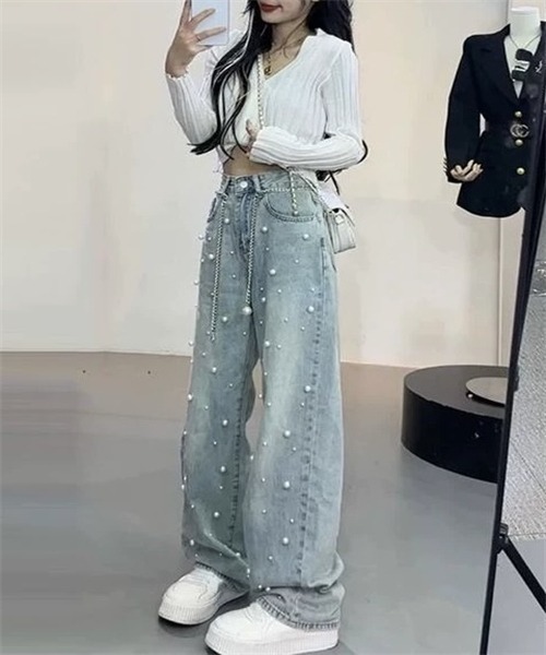 Dream garden(ドリームガーデン)の「パール付デニムパンツ(デニムパンツ・レディース・ブルー・2XL/XL/L/M/S)」の12枚目の写真