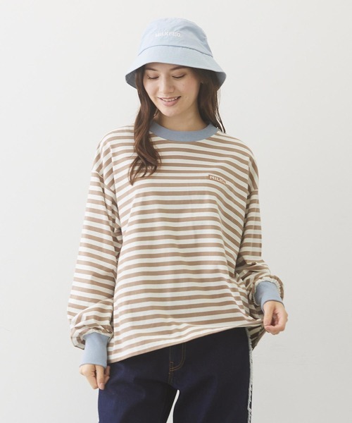MILKFED.(ミルクフェド)の「BAR LOGO STRIPED TOP(Tシャツ/カットソー・レディース・ブラック/アッシュ/ベージュ・ONE SIZE)」の3枚目の写真