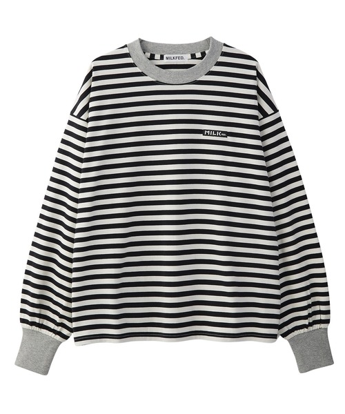 MILKFED.(ミルクフェド)の「BAR LOGO STRIPED TOP(Tシャツ/カットソー・レディース・ブラック/アッシュ/ベージュ・ONE SIZE)」の6枚目の写真