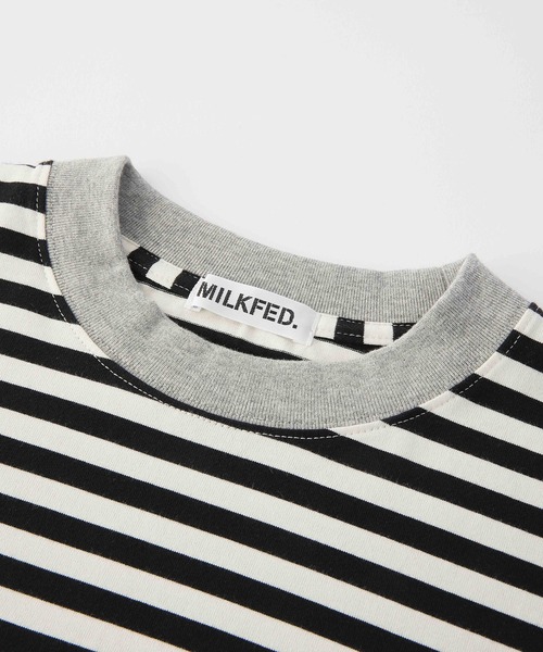 MILKFED.(ミルクフェド)の「BAR LOGO STRIPED TOP(Tシャツ/カットソー・レディース・ブラック/アッシュ/ベージュ・ONE SIZE)」の8枚目の写真