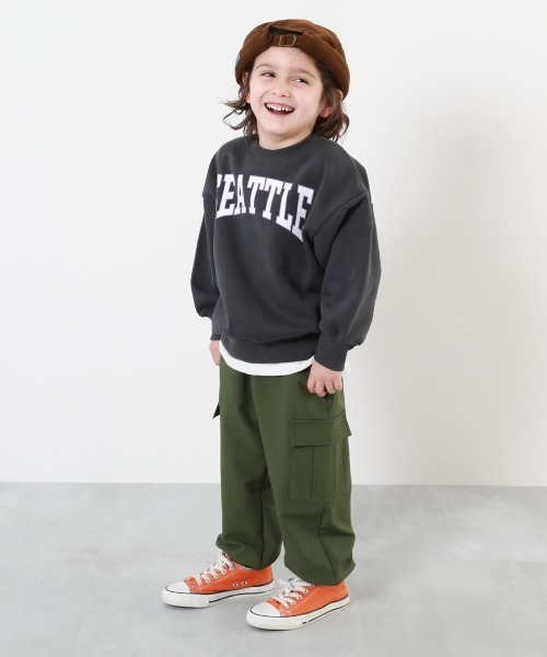 devirock（デビロック）の「あったか防風 裏フリース ワイドカーゴパンツ（カーゴパンツ・キッズ・サファリグリーン/スミクロ/ライトグレー・100cm/110cm/120cm/130cm/140cm/150cm/160cm）」の5枚目の写真