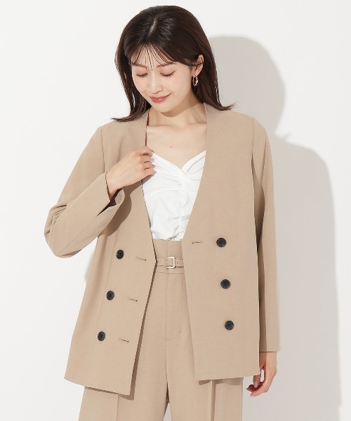 AND COUTURE（アンドクチュール）の「ノーカラーダブルジャケット（ノーカラージャケット・レディース・ベージュ/チャコールグレー/ミント・FREE）」の7枚目の写真
