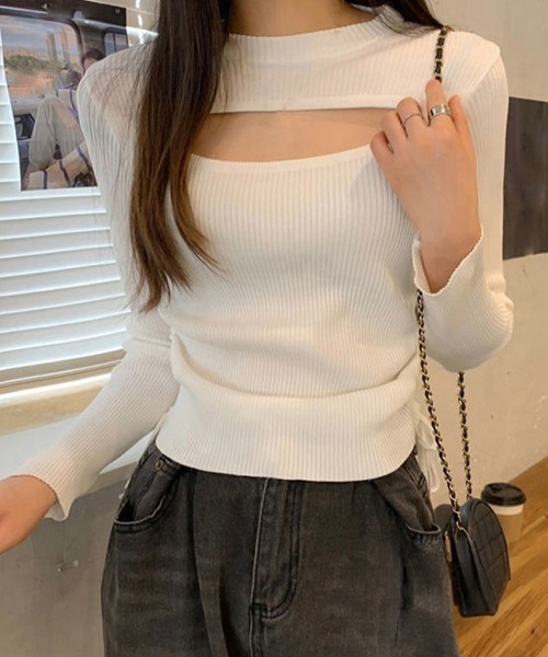 Miniministore(ミニミニストア)の「ニットトップス 胸開き ニットウエア(ニット/セーター・レディース・ブラック/イエロー/グレー/ホワイト・FREE)」の5枚目の写真