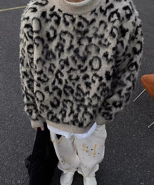 セール】ボーダー ダメージ レオパード ニット（ニット/セーター