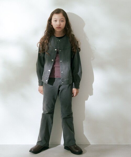green label relaxing（グリーンレーベルリラクシング）の「TJ ノーカーラー デニムジャケット / キッズ  140cm-160C㎝ - ストレッチ -（デニムジャケット・キッズ・ブラック/コバルトブルー・150cm/160cm/140cm）」の3枚目の写真