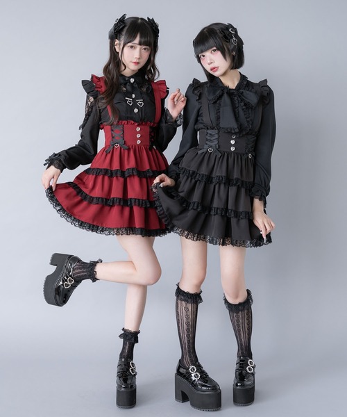 ディアマイラブ♡ハートビジューレースアップリボンフレアスカートM ハートビジューレースアップリボンフレアスカート – レディース