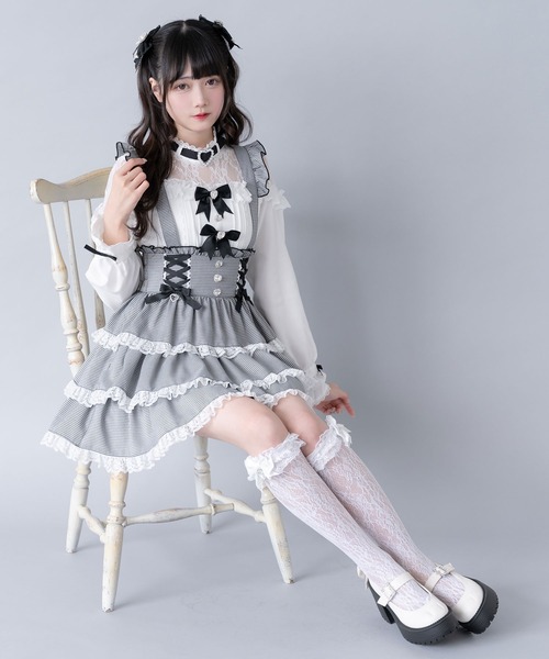 ハートビジューレースアップリボンフレアスカート（スカート）｜DearMyLove（ディアマイラブ）